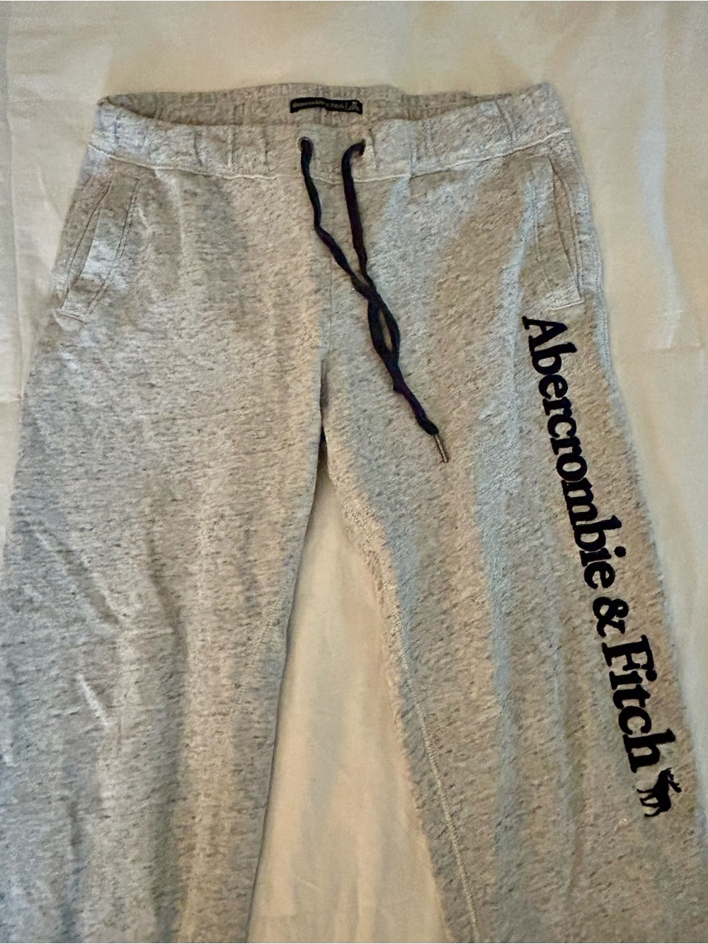 Abercrombie & Fitch Light Heather Gray Jogger Pants with Navy Logo, Women Medium - Picture 5 of 10